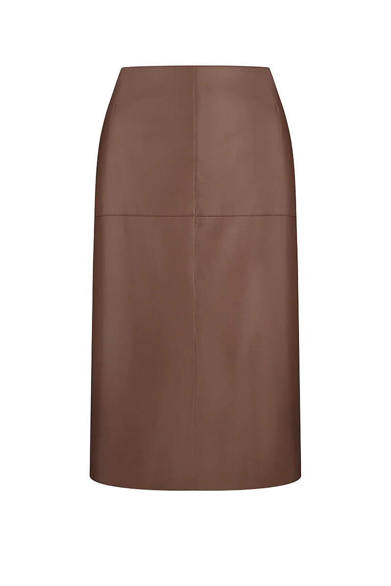 BROWN MIDI SKIRT IN FOX LEATHER