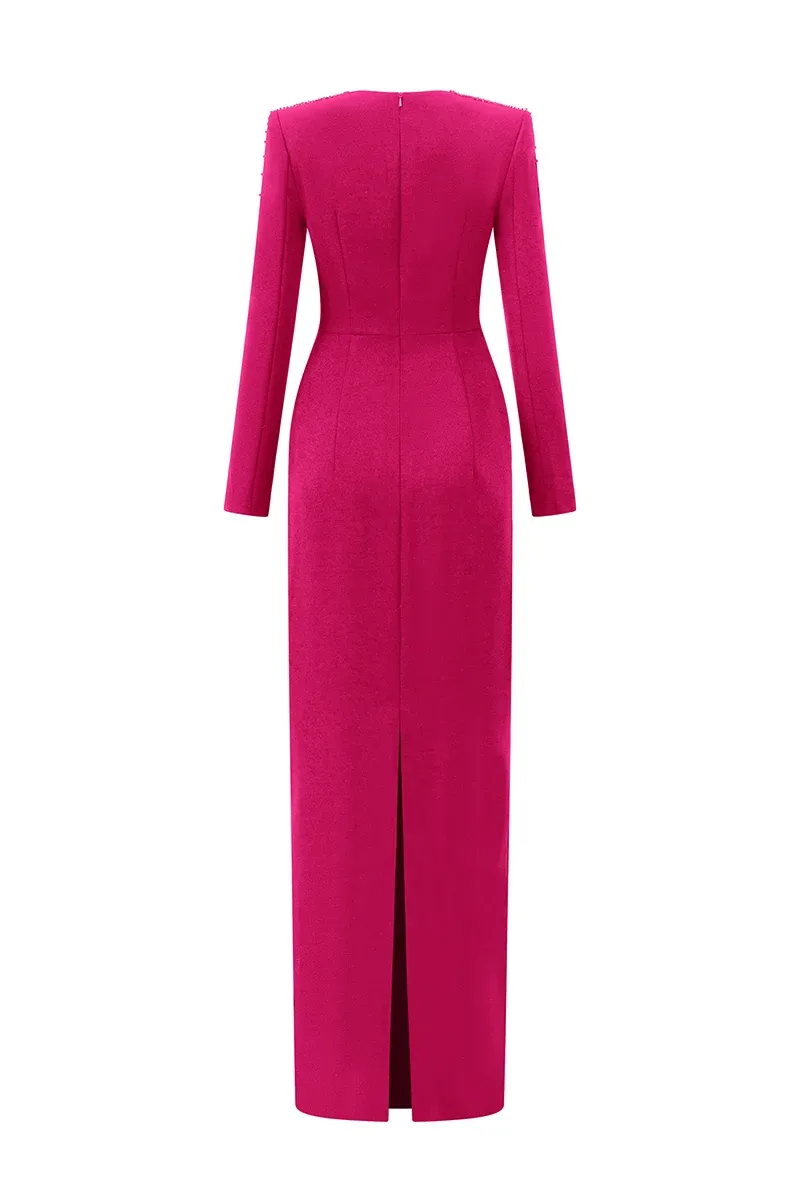 CREPE DE CHINE SILK LINED MAXI DRESS IN PINK - 4