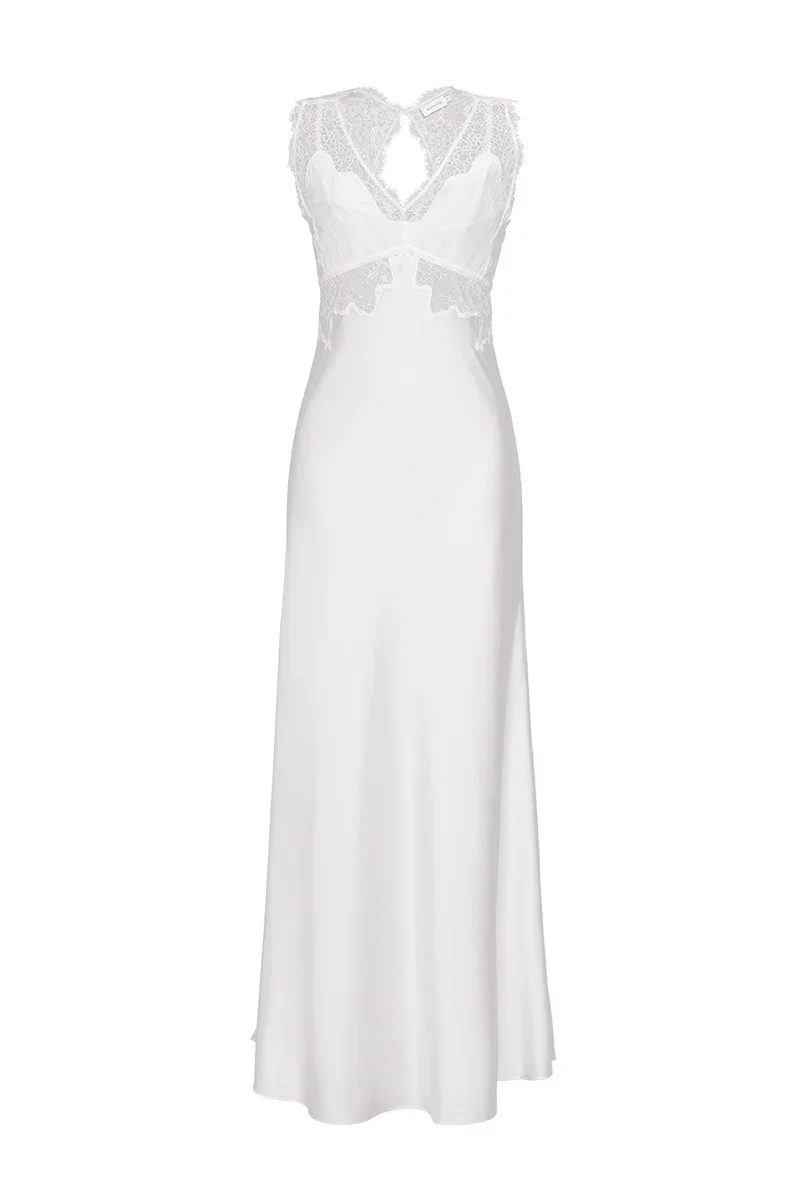WEDDING LACE SILK MAXI DRESS IN WHITE
