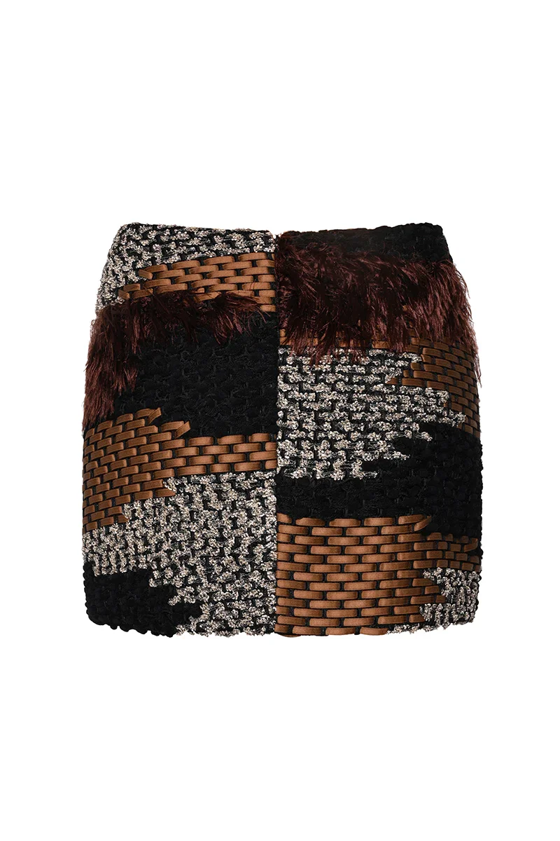 HAND KNIT MINI SKIRT IN BROWN MULTI - 3