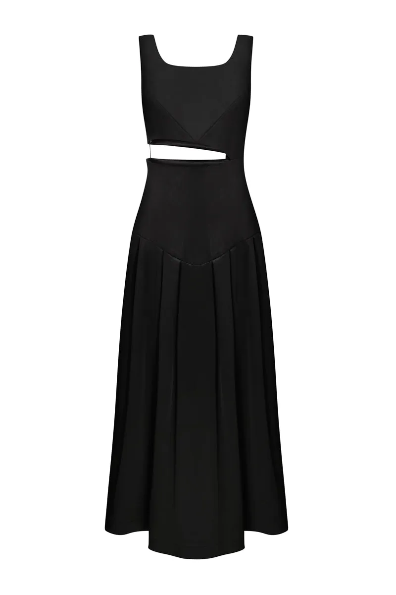 BLACK MIDI CUTOUT DRESS