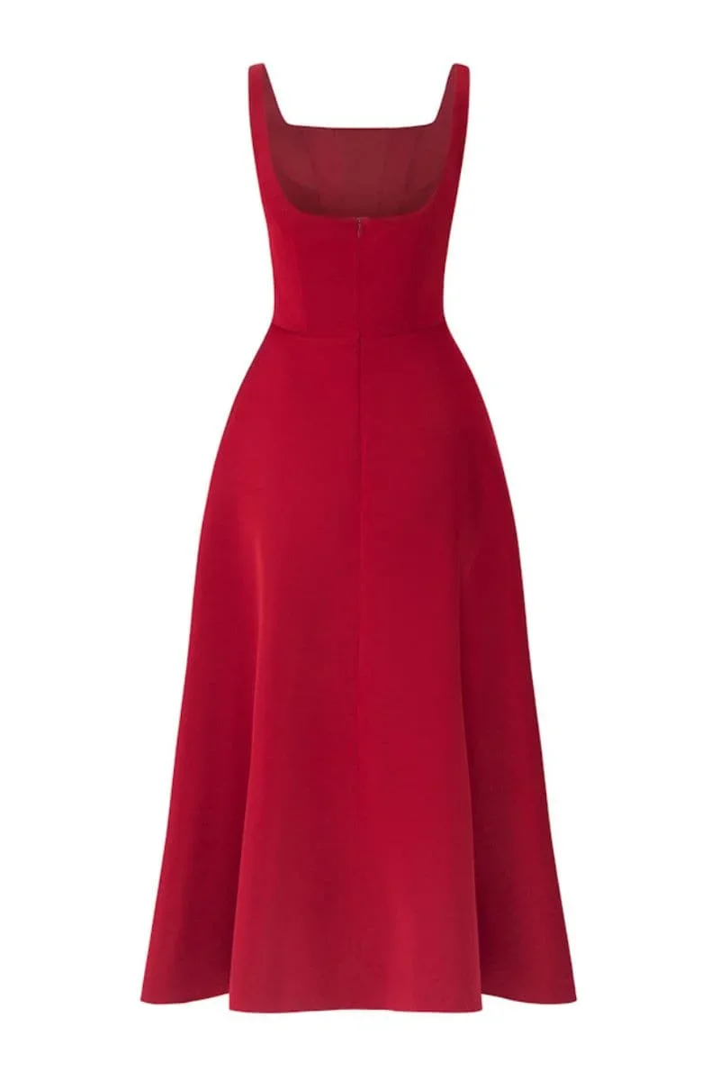 LILIANA RED TAFFETA U-LINE DRESS - 4