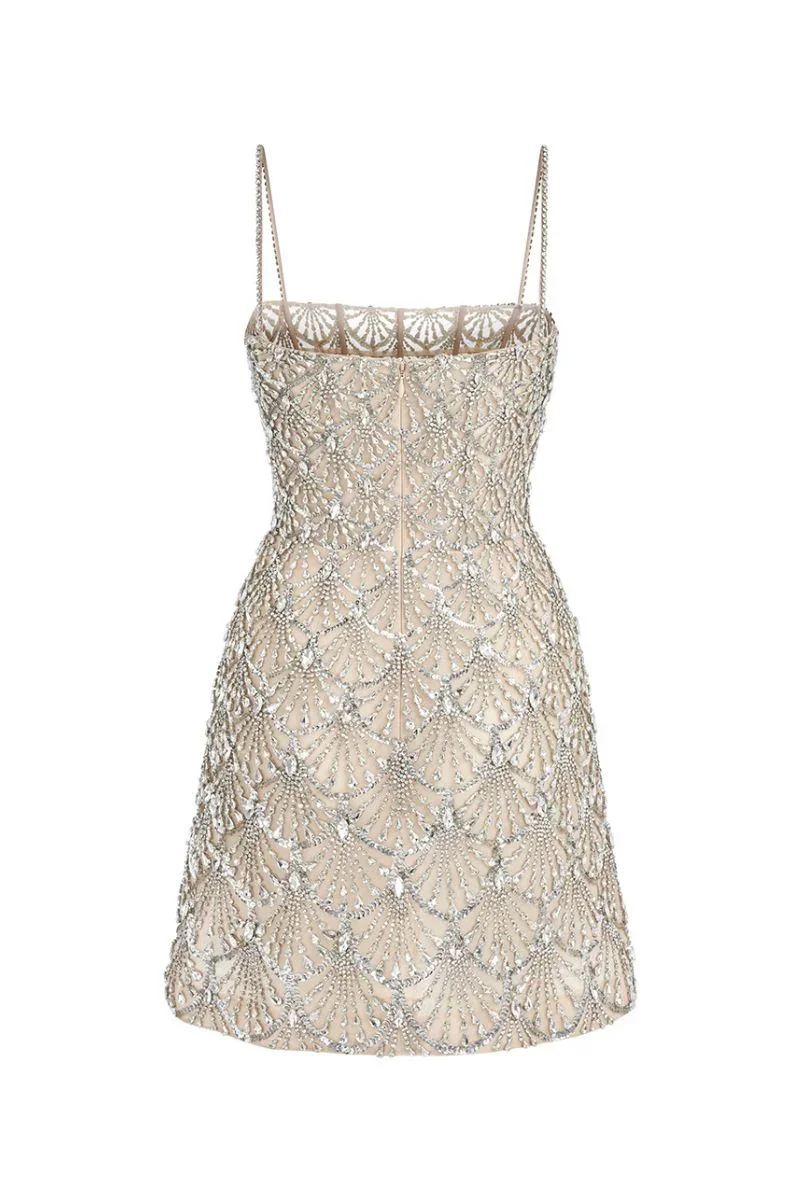 SEASHELL SILVER BEADED MINI DRESS - 4