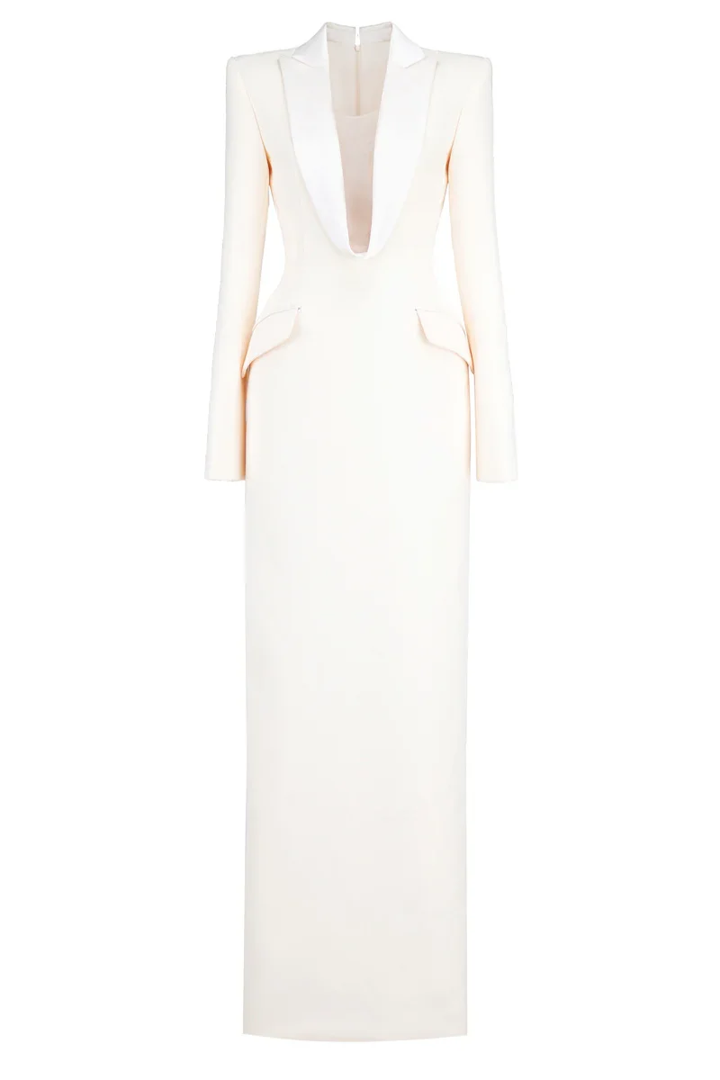 MIRANDA SHEATH PEAK LAPEL FLOOR LENGTH DRESS