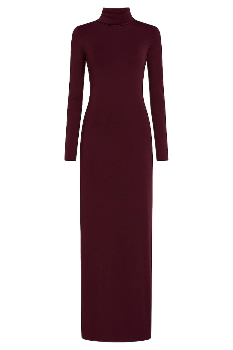 CINTIA OPEN-BACK MAXI DRESS IN BURGUNDY
