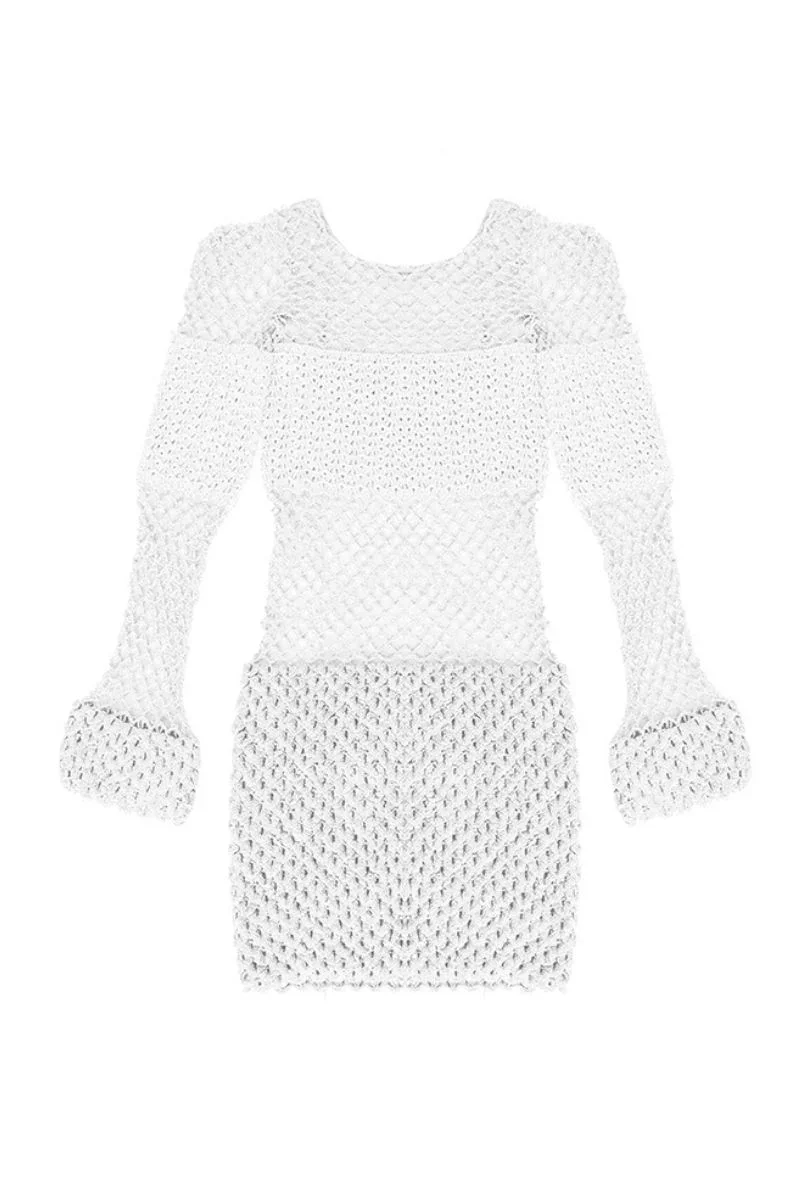 SEQUIN CROCHET PARTY DRESS IN WHITE