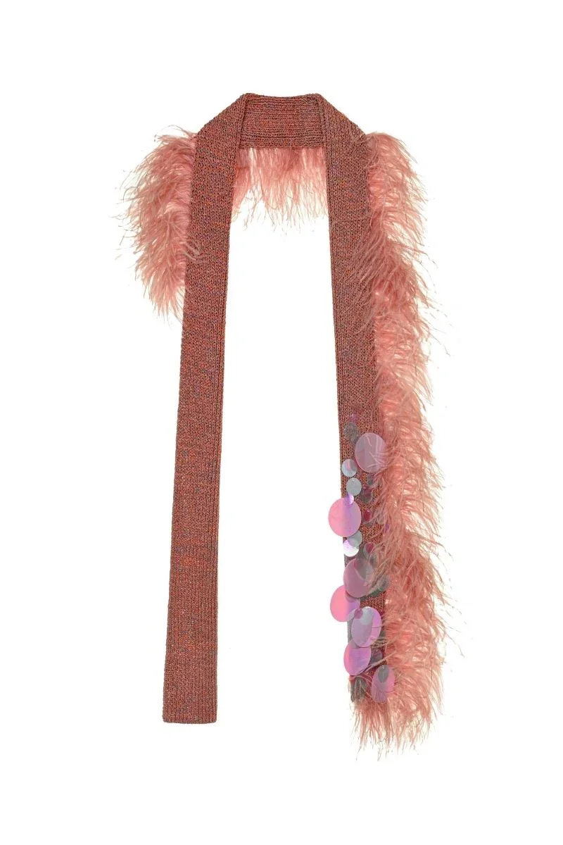 HAND KNITTED EMBELLISHED SCARF IN PINK