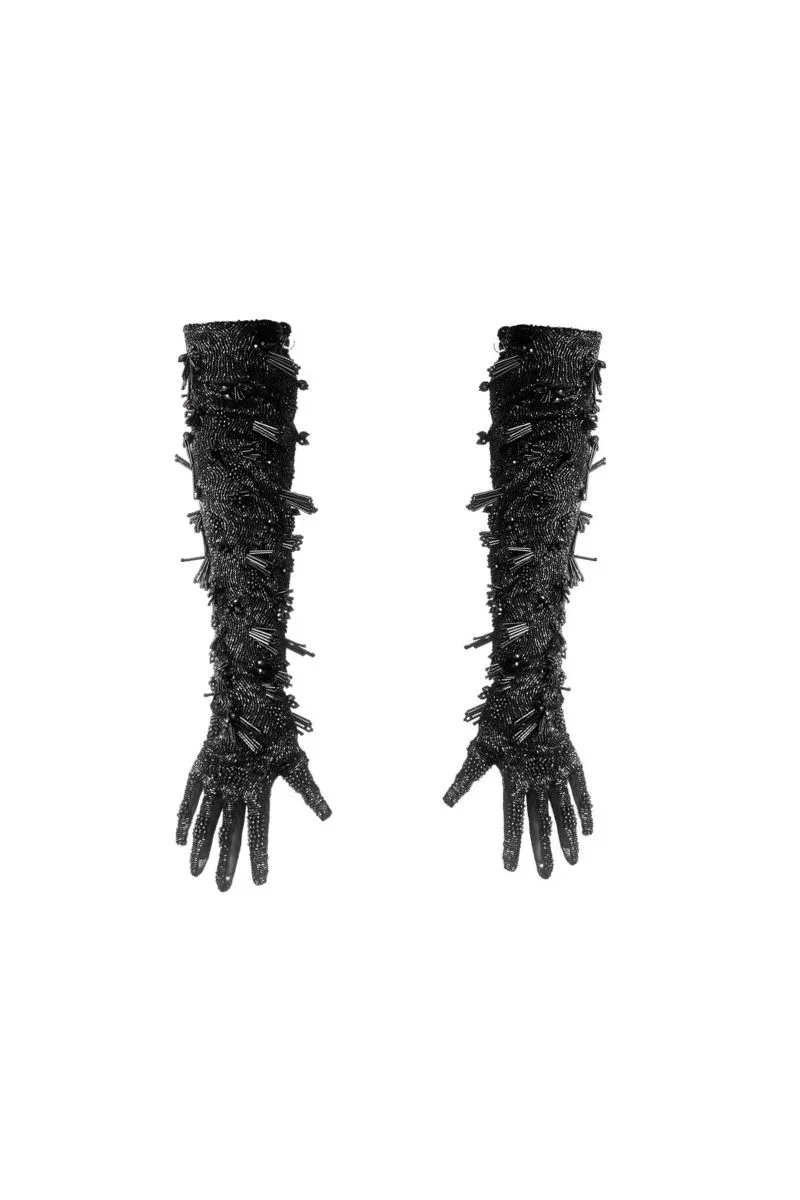 LELA EMBELLISHED BLACK GLOVES