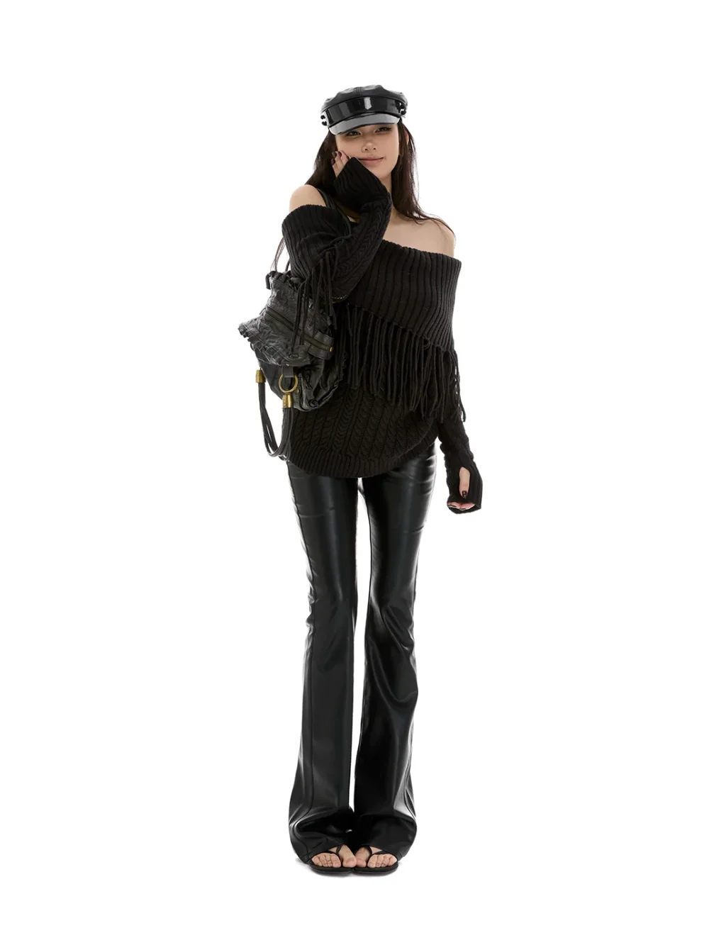 itsdinn | Low-Waisted Retro Bodycon Flared Leather Pants - 3