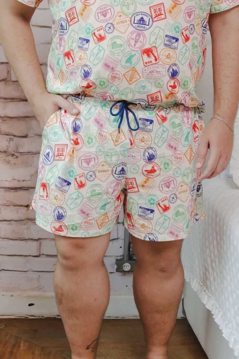Short Pijama Masculino Estampa Passaporte Dos Sonhos