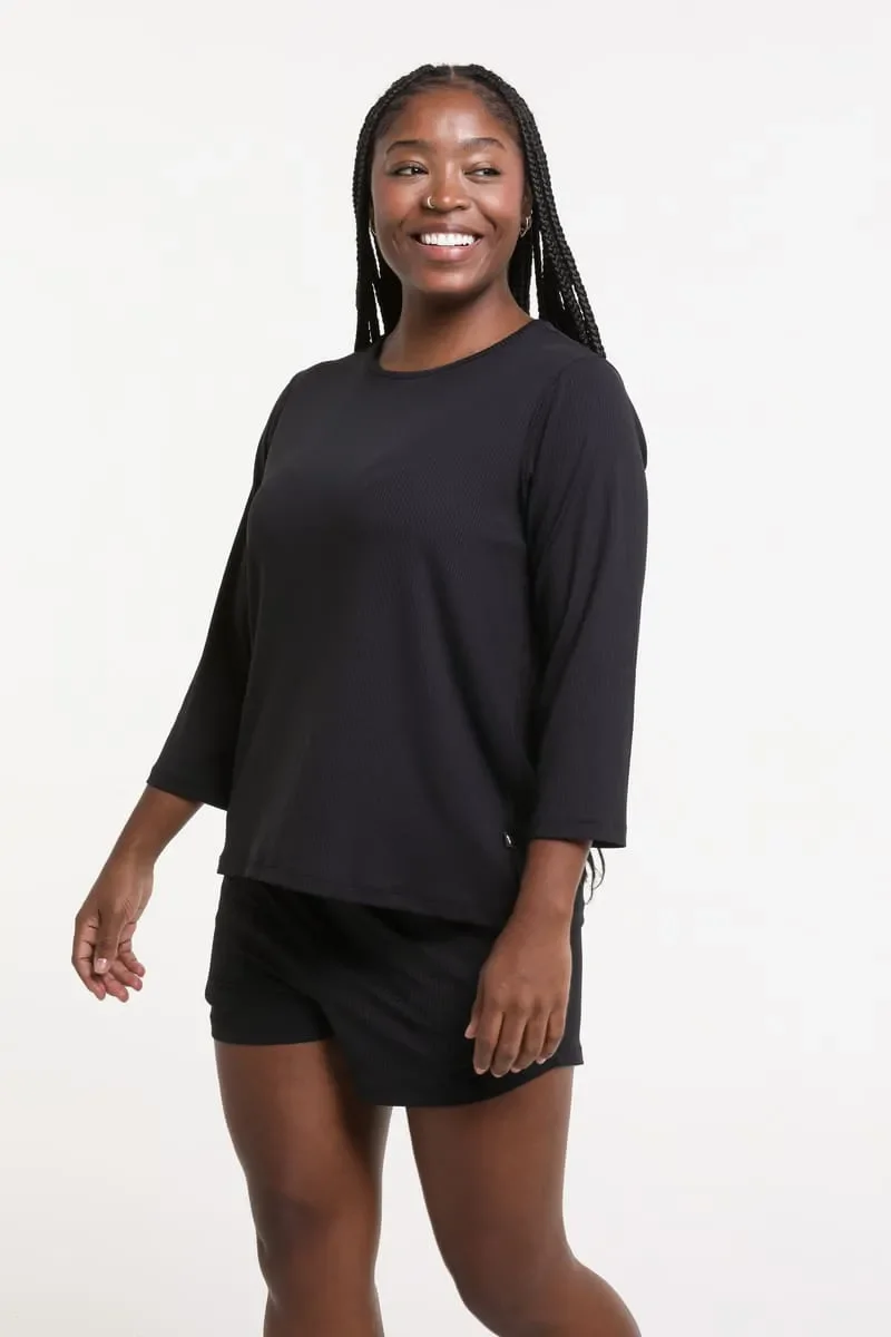 Blusa Feminina Manga Sete Oitavos Canelada Preta