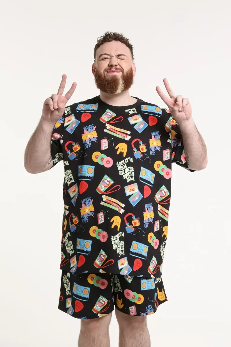 Camiseta Pijama Gola Careca Estampa Playlist