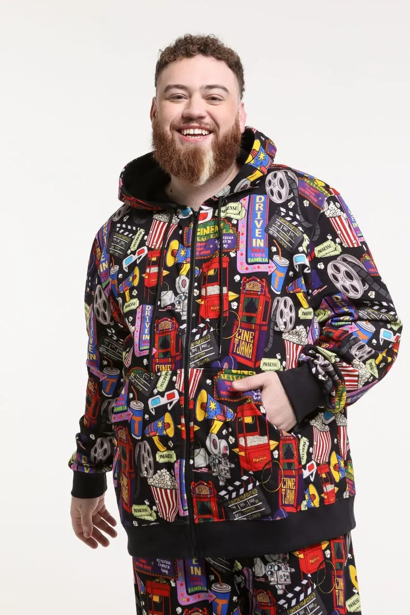 Blusa Moletom Zíper e Capuz Estampa Cinema