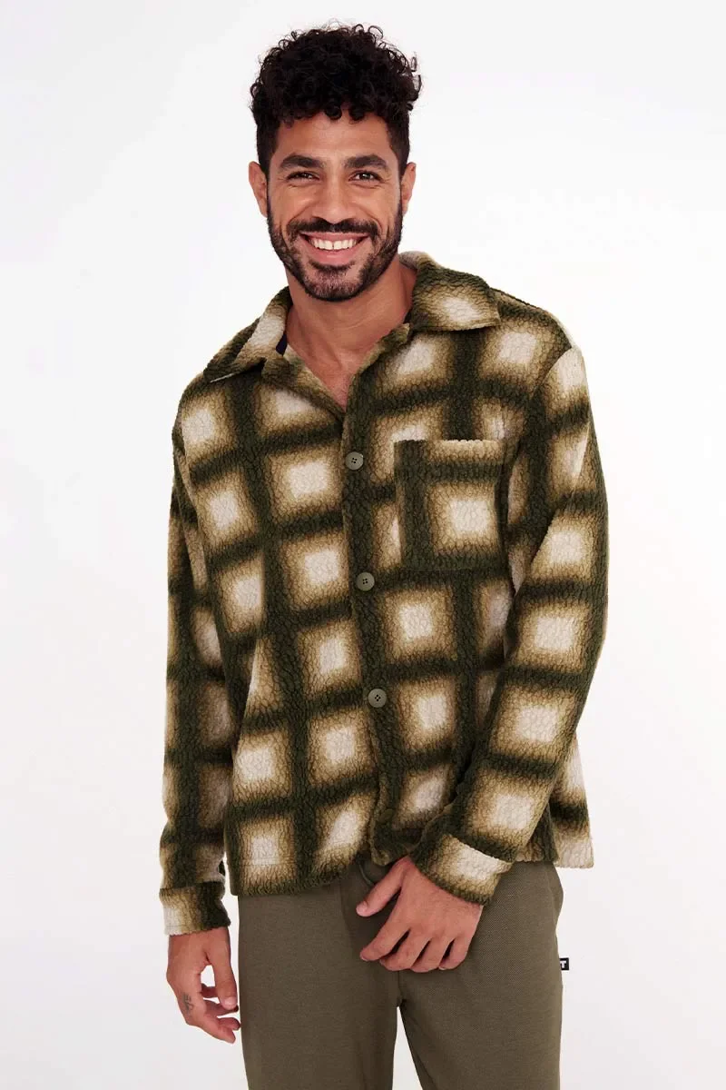 Jaqueta Sherpa Xadrez Verde Grunge