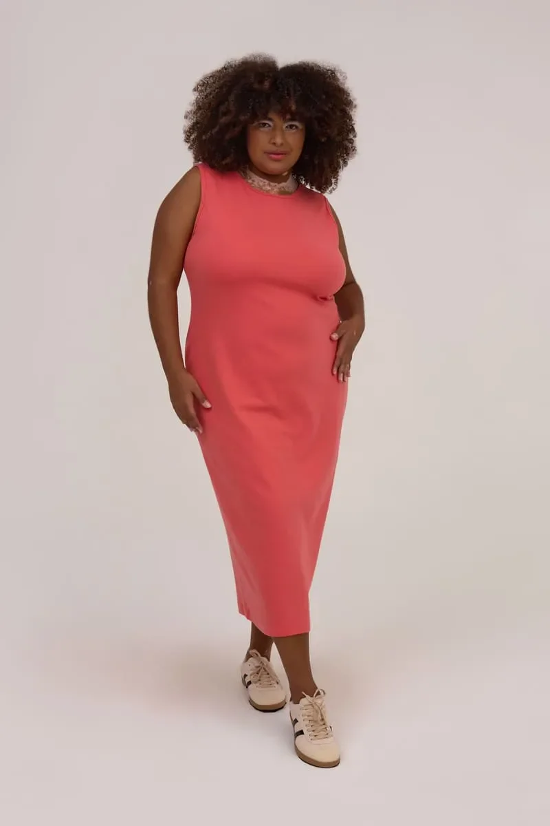 Vestido Regata Básico Canelado Coral