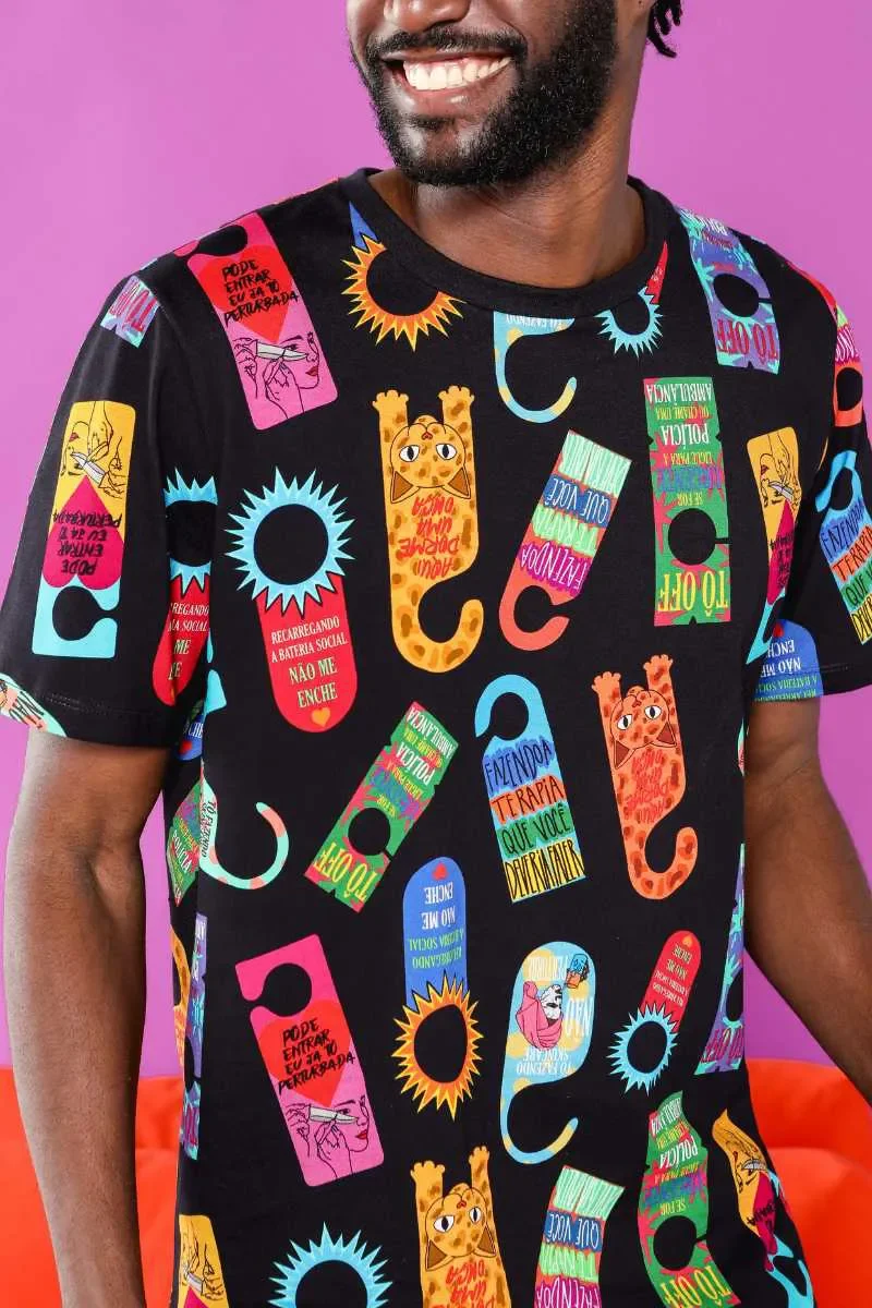 Camiseta Pijama Masculina Gola Careca Estampa N�o Perturbe