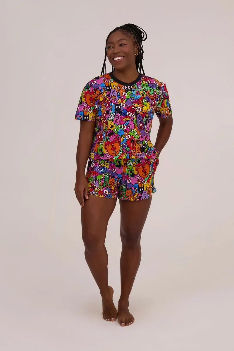 Shorts Pijama Evas� Estampa Mundo Dos Doodles