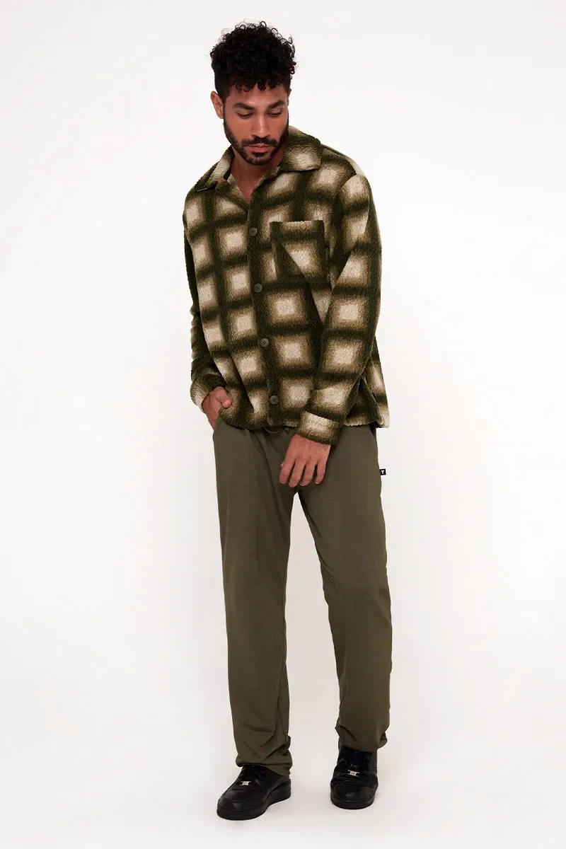 Calça Reta Moletom Denin Verde Militar