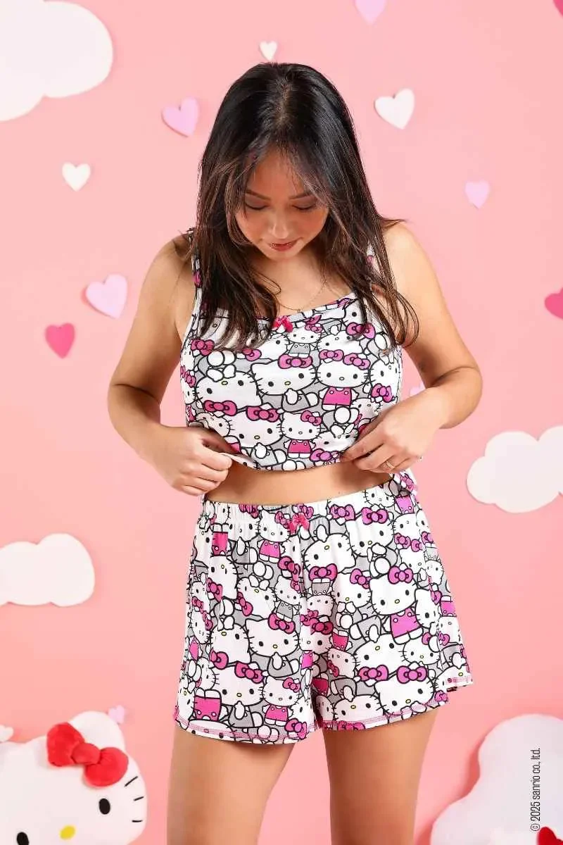 Short Pijama Estampa Hello Kitty Rosa