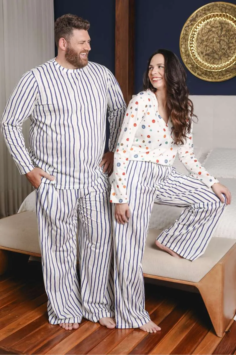 Calça Pijama Unissex Reta Estampa Listras Aquarela