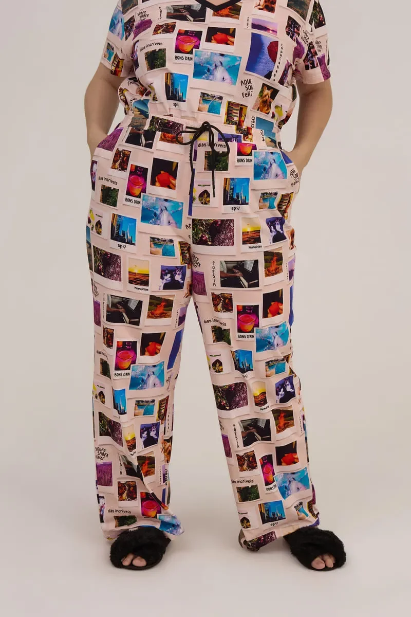Calça Reta Pijama Unissex Estampa Memórias