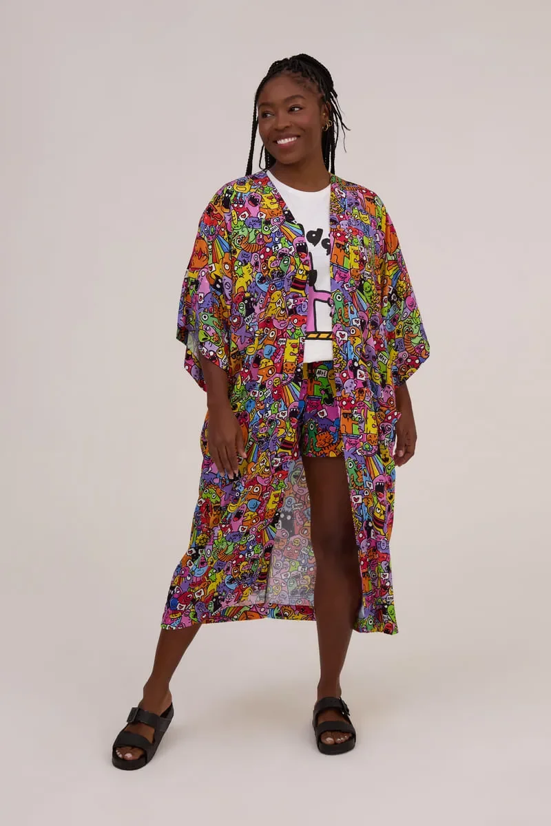 Kimono Midi Estampa Mundo Dos Doodles