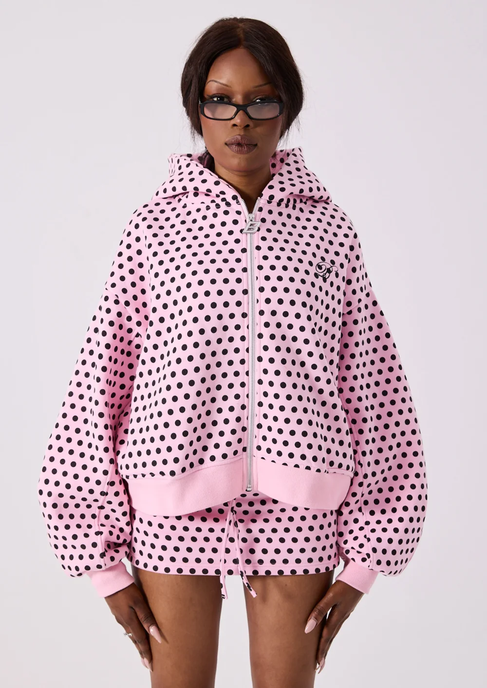 LOLA ZIP HOODIE - PINK POLKA