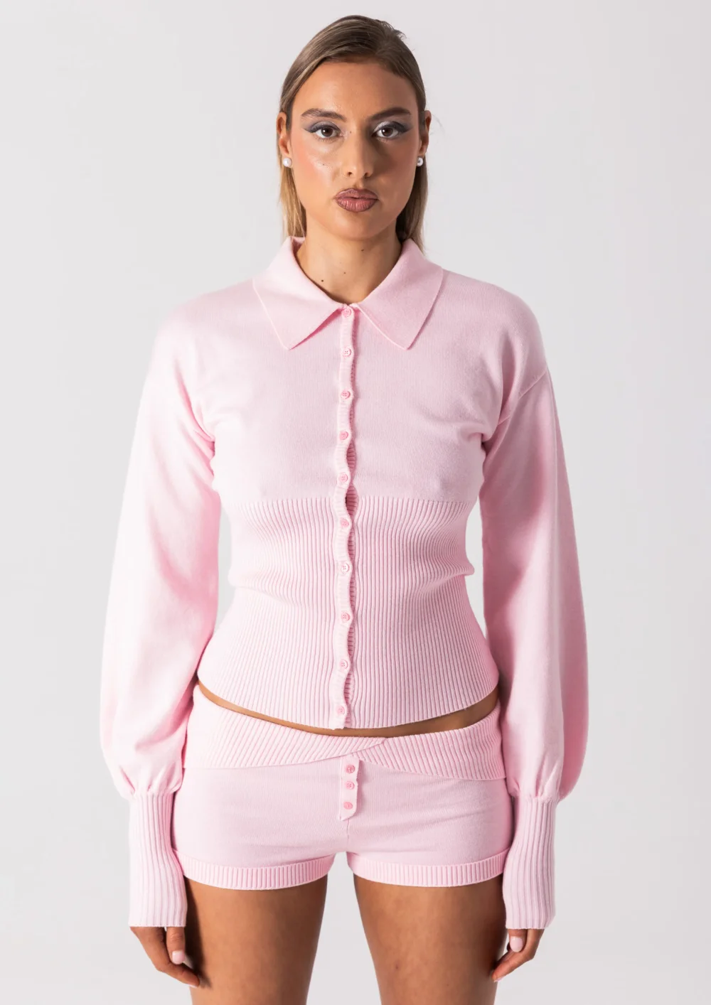 DAPHNE KNIT BUTTON UP - PINK