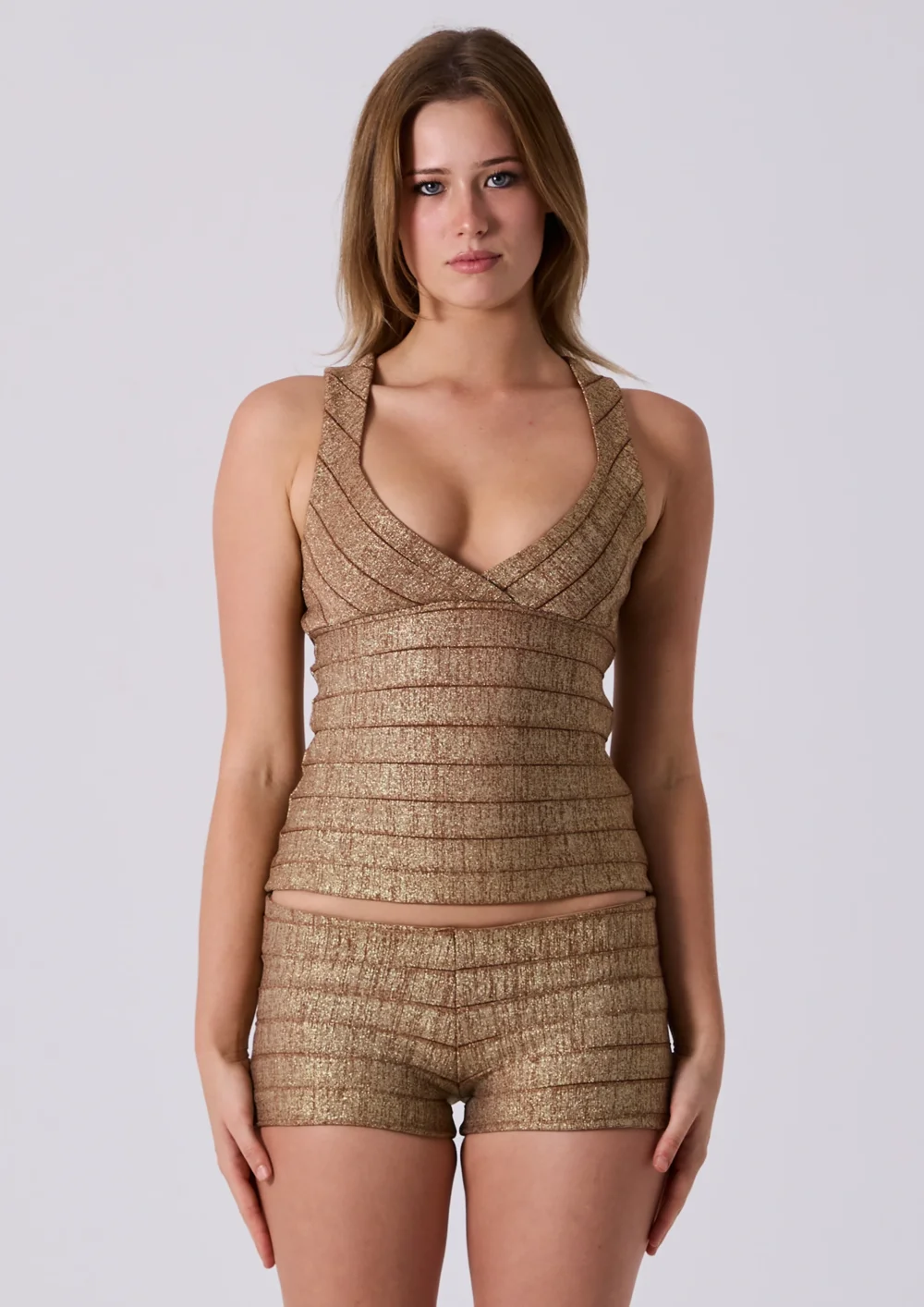 AURORA METALLIC BANDAGE TOP - BRONZE