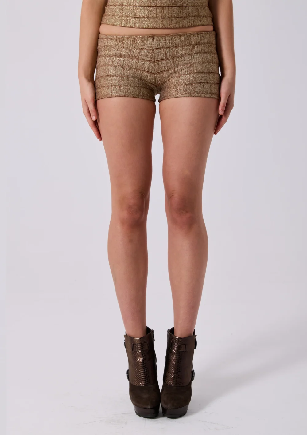 AURORA METALLIC BANDAGE SHORTS - BRONZE