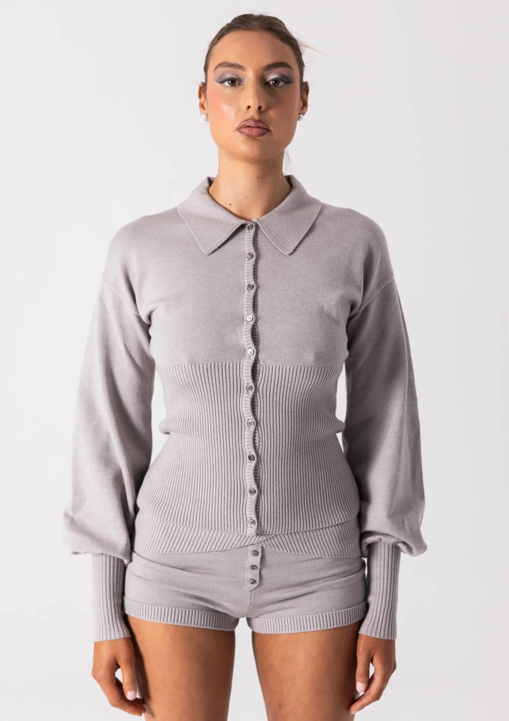 DAPHNE KNIT BUTTON UP - GREY