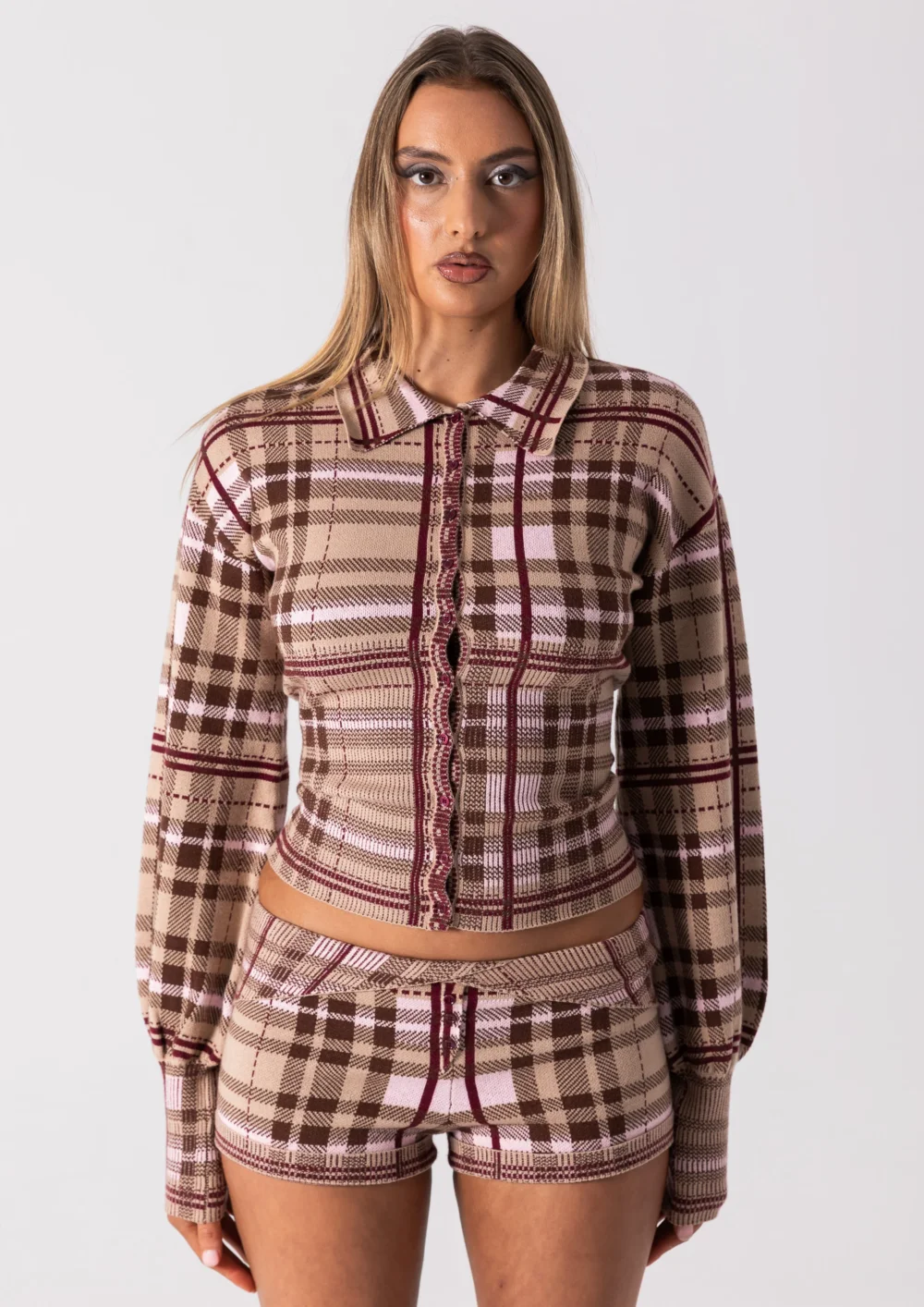 DAPHNE KNIT BUTTON UP - PLAID