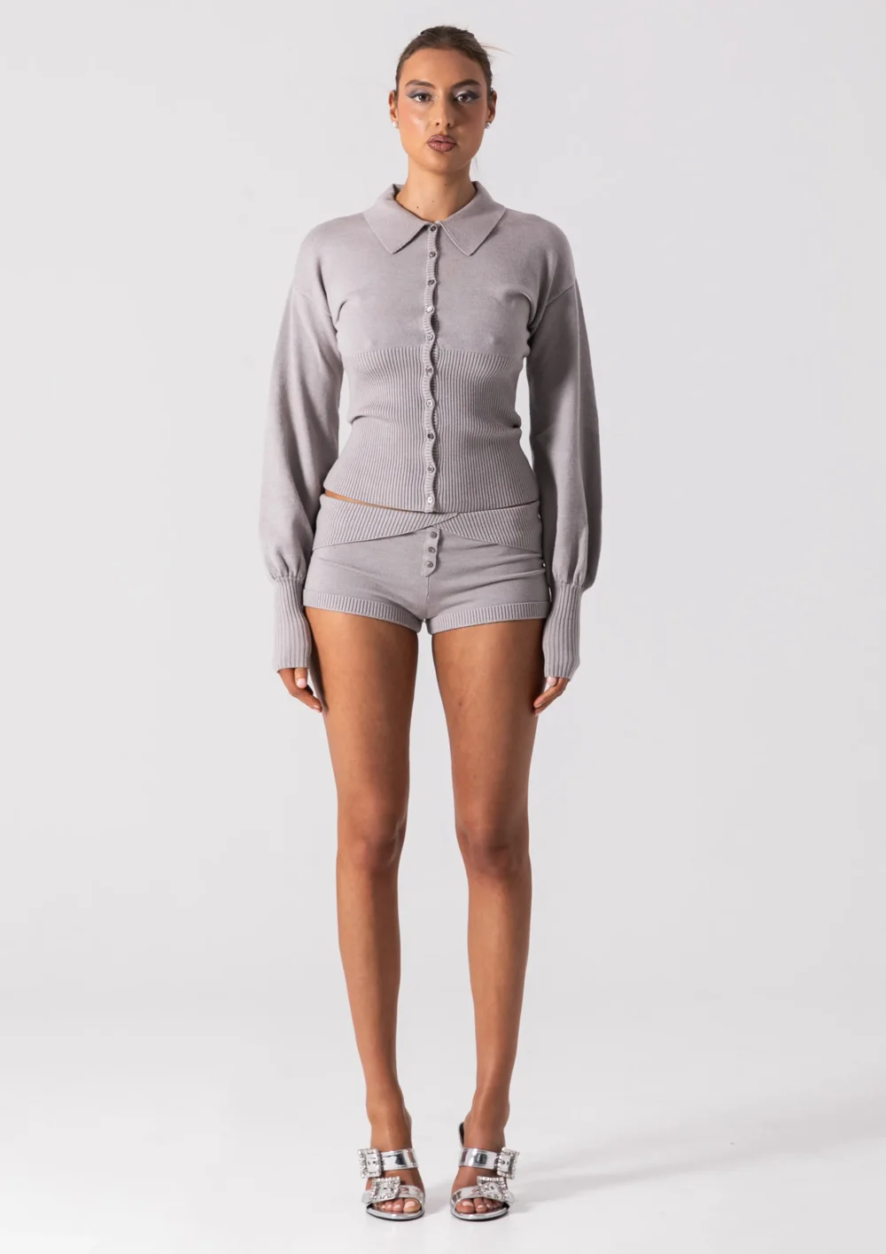 DAPHNE KNIT BUTTON UP - GREY - 2