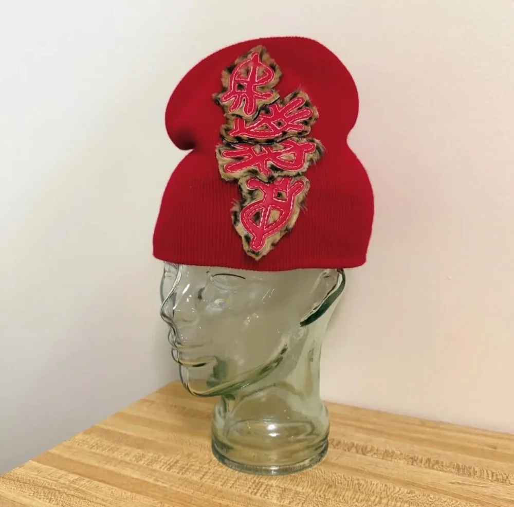 red cheetah stacK beanie