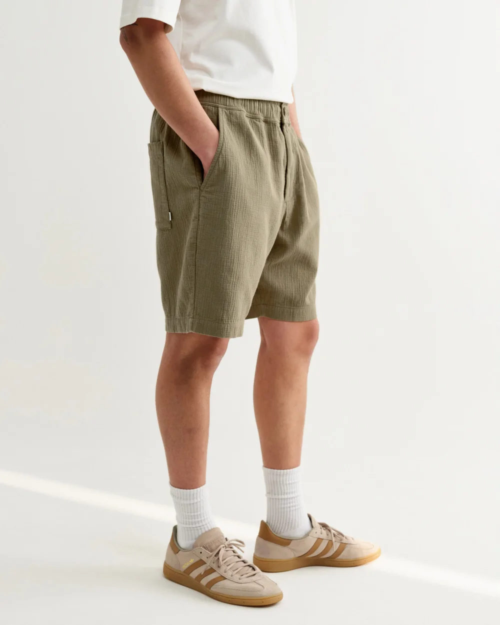 Kurt - Khaki Crinkle Cotton-Linen Shorts - 4