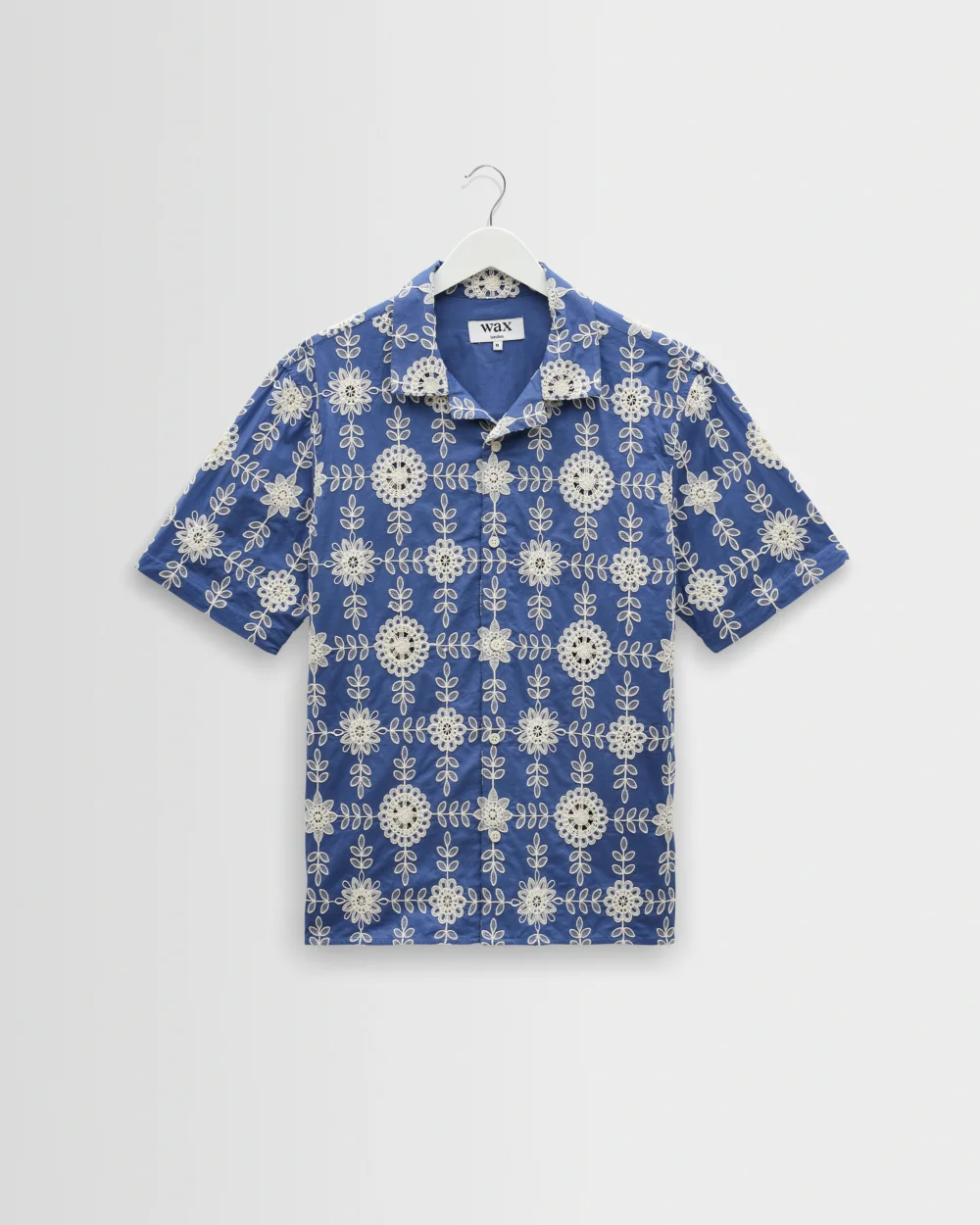 Didcot - Blue And Ecru Corded Lace Short-Sleeve Shirt