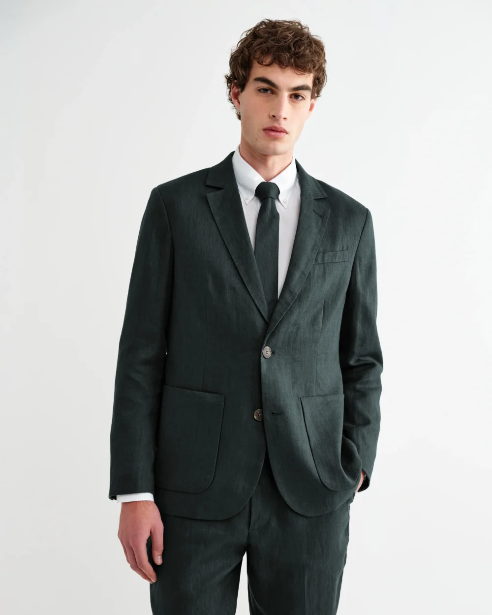 Pavillion - Dark Green Linen Tie - 3