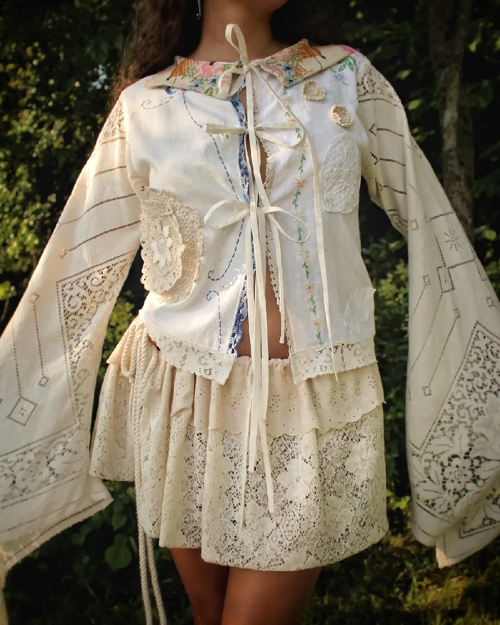 1/1 Upcycled Lace Doily Patchwork Bell Sleeve Blouse