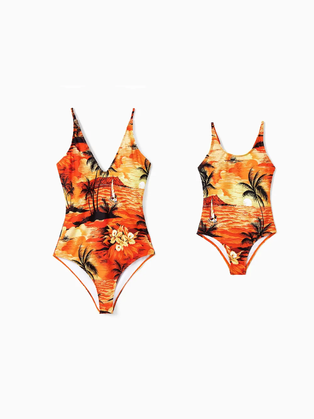 Mommy & me Tropical Hawaiian Swimsuits Swimwear Orange