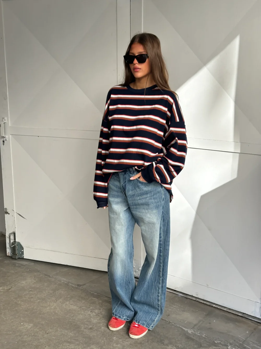 Oversized Striped Longsleeve Tee Navy - 3