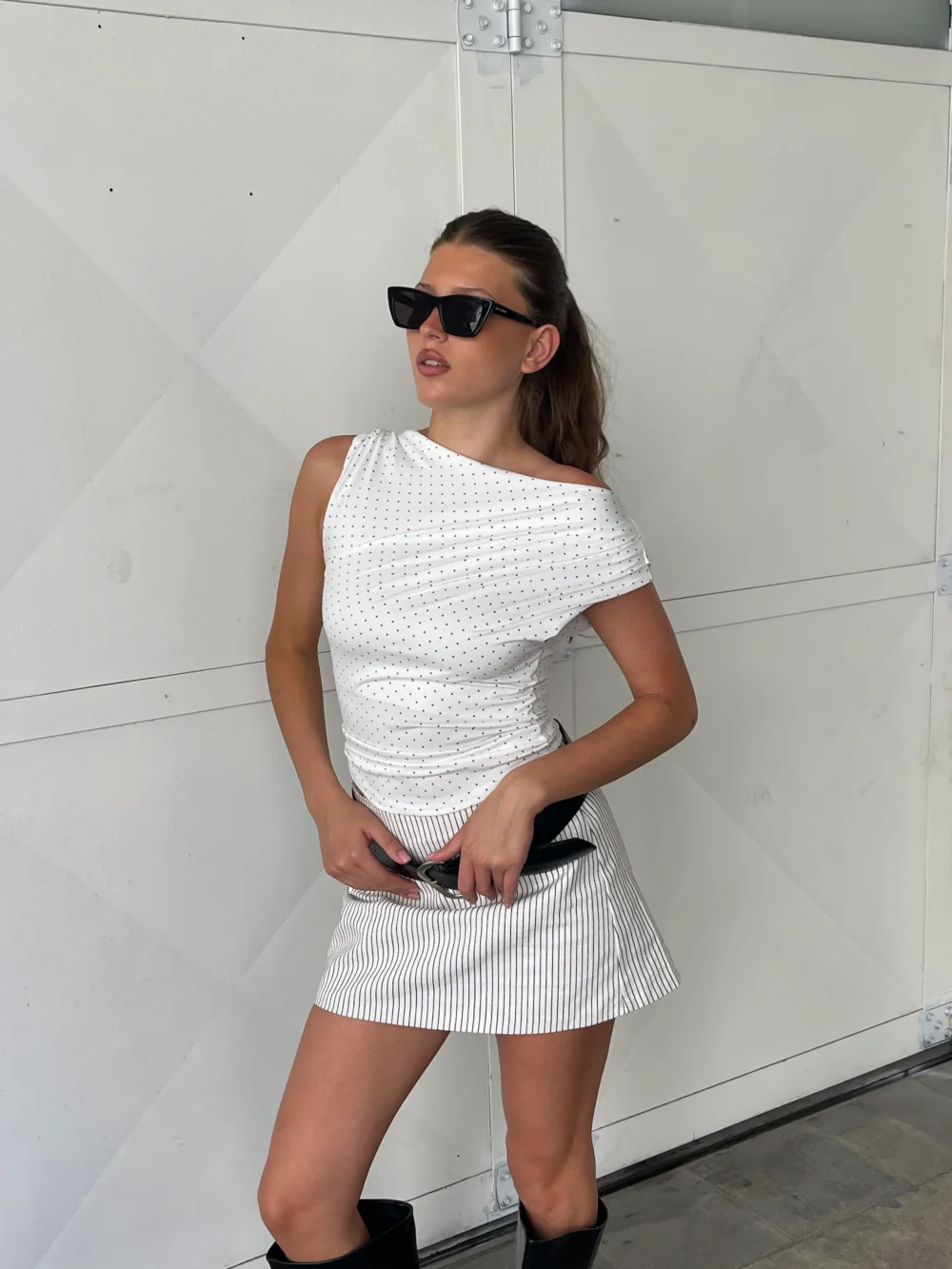 Twisted Draped Top Polka Dot