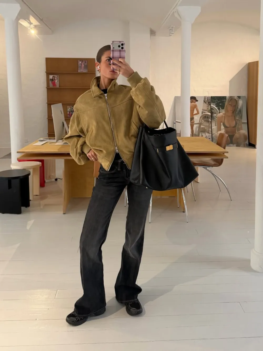Oversized Contrast Stitch Jacket Suede Camel - 3