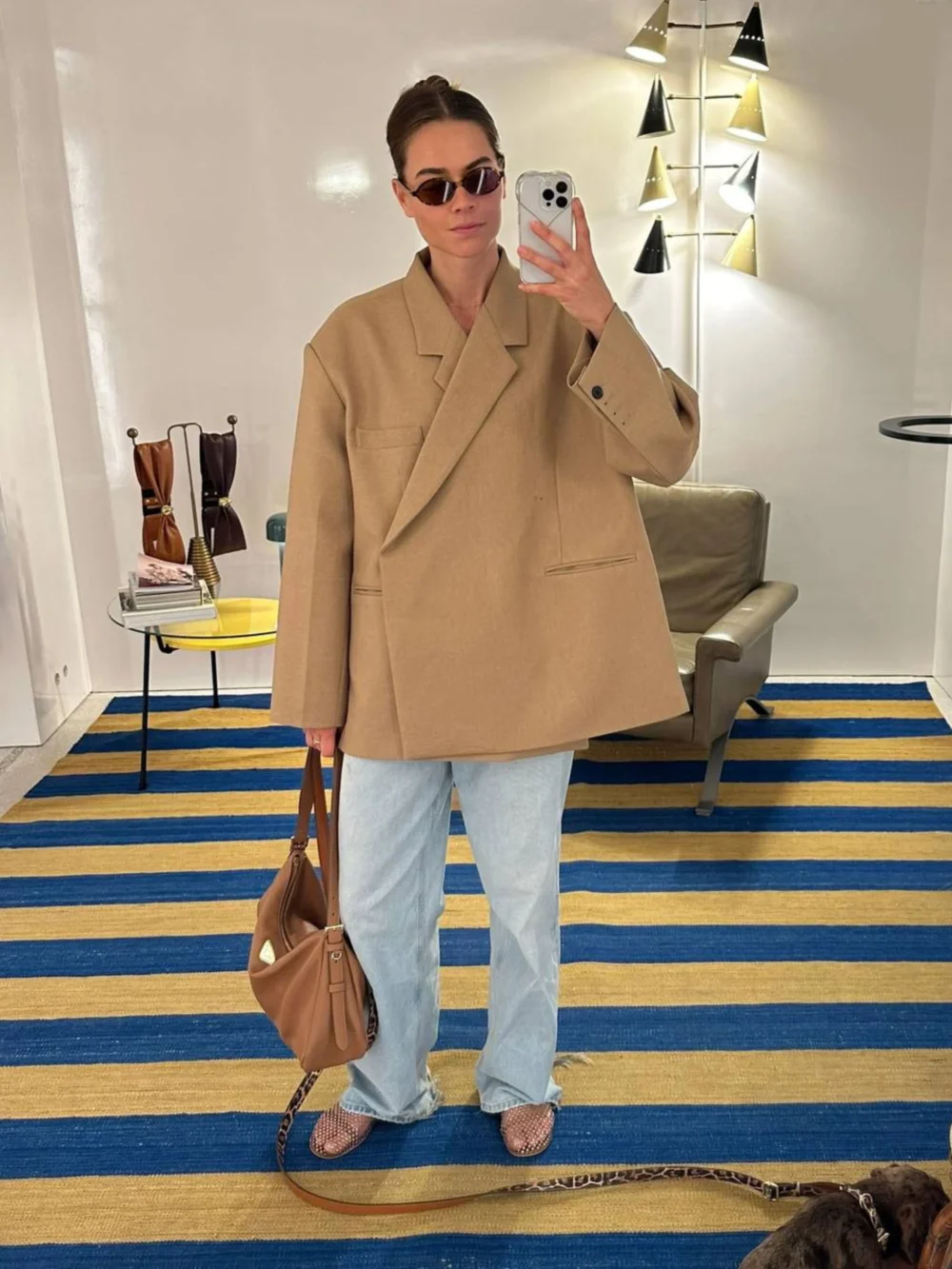 Oversized Side Slit Blazer Camel