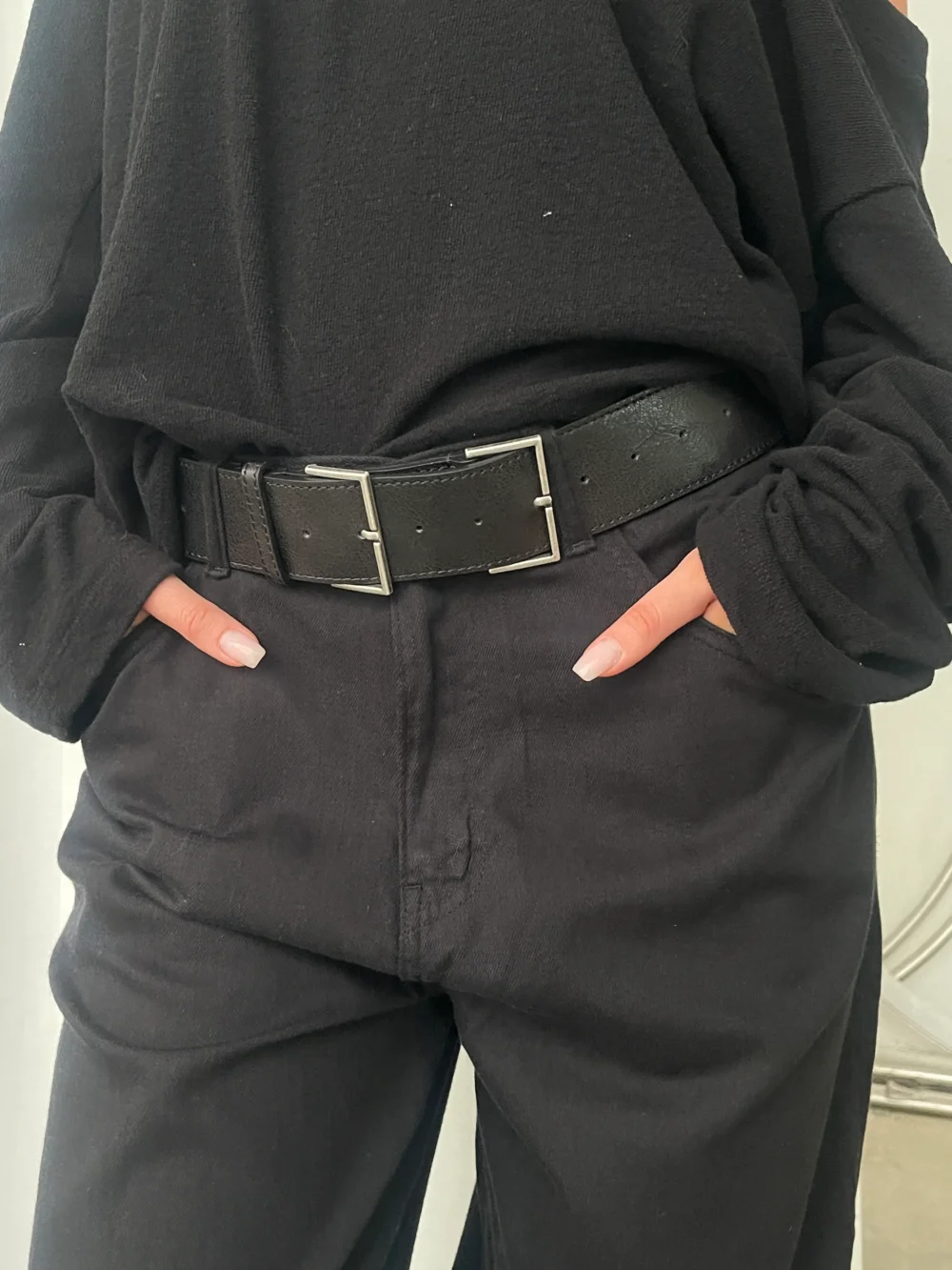 Leather Double Buckle Belt Black