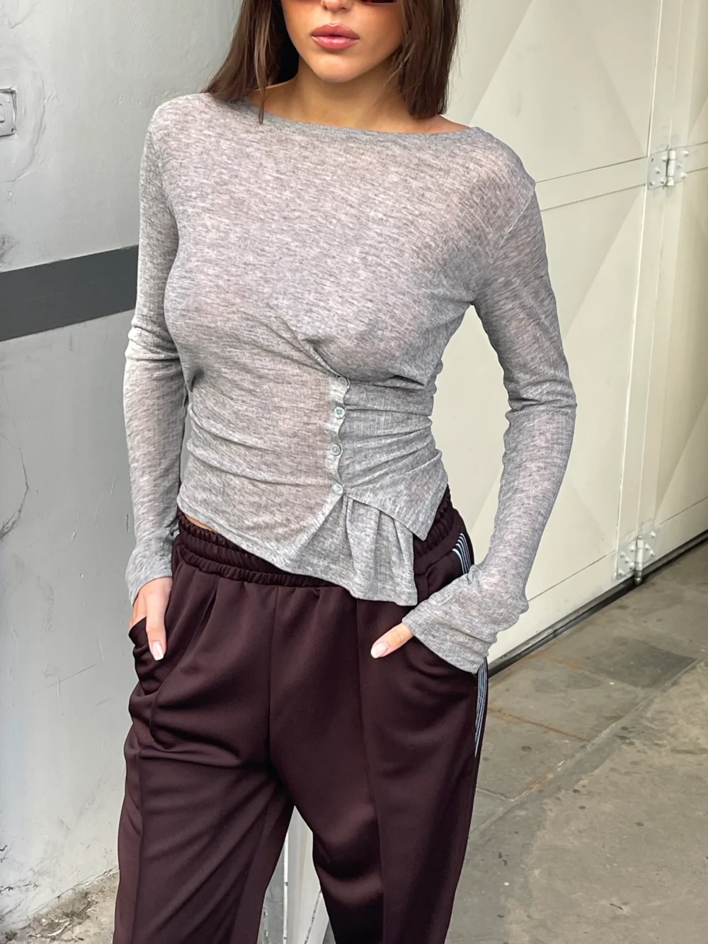 Side Buttoned Longsleeve Top Grey