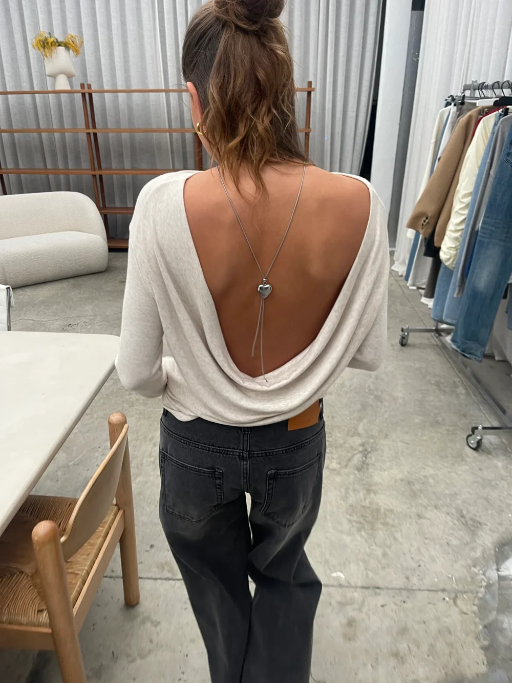 Draped Back Top Oatmeal