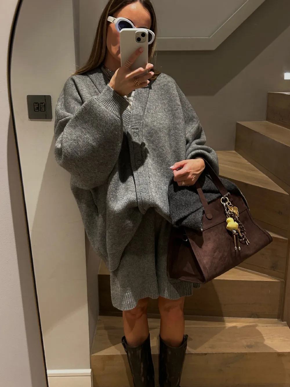 Oversized Press Button Cardigan Dark Grey - 3