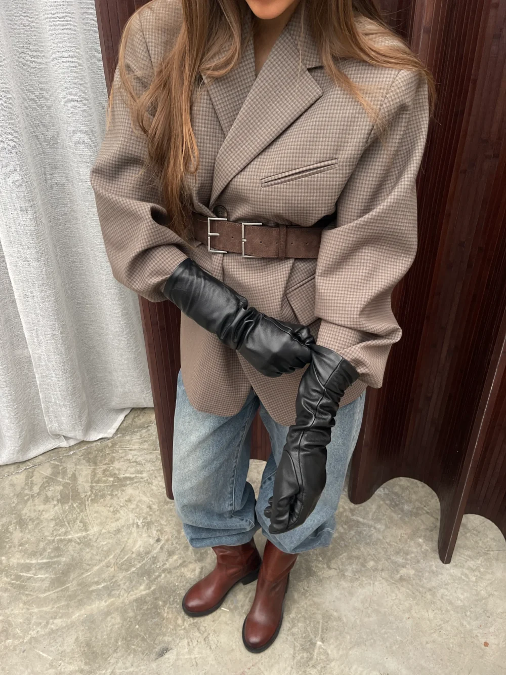 Leather Double Buckle Belt Brown - 2