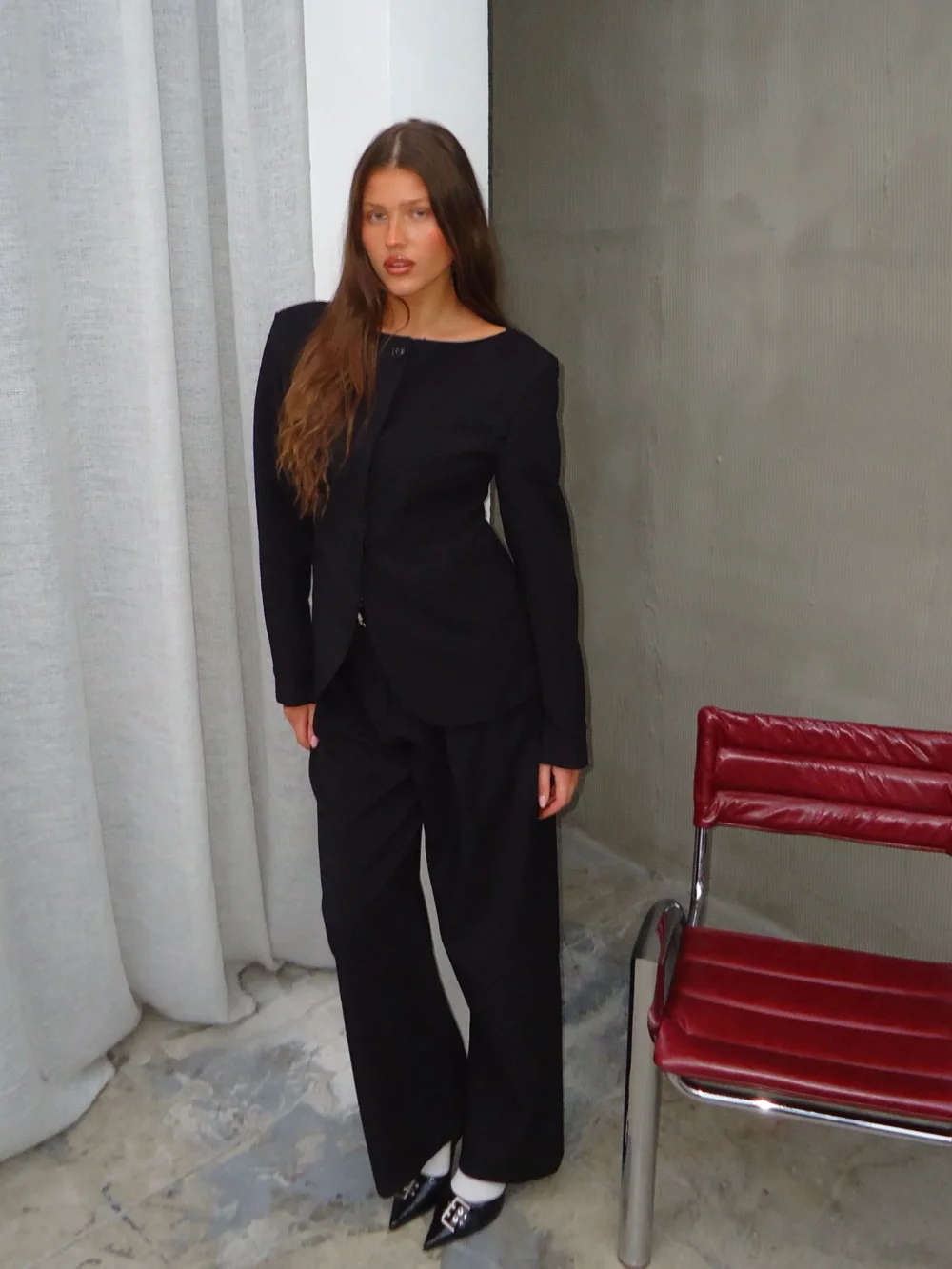 Front Pleated Belted Tailored Pants Black - 4