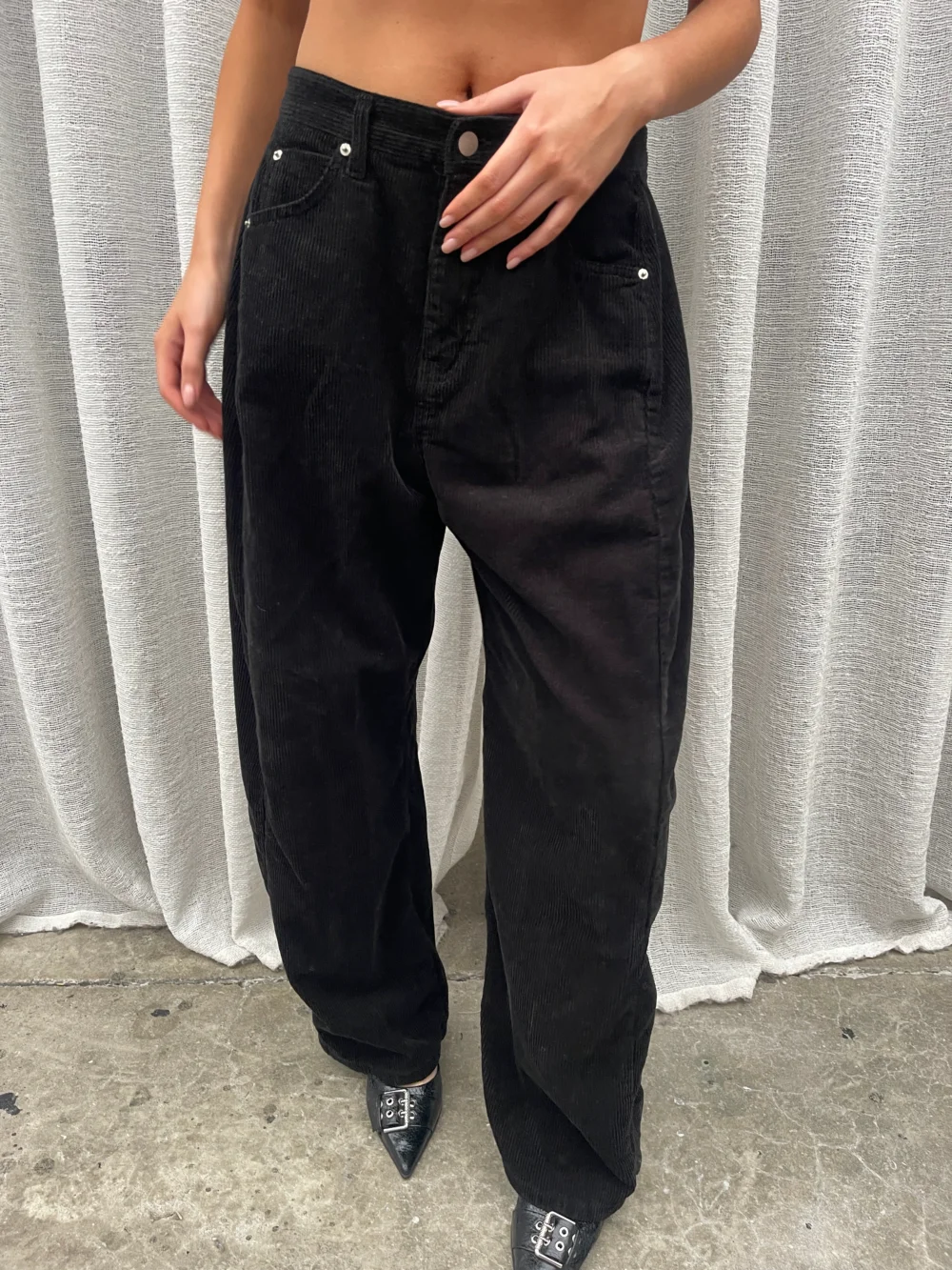Baggy Wide Leg Corduroy Pants Blue-Black